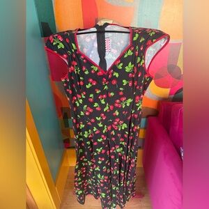 Pinup Couture Heidi Black Cherry Print Fit-and-Flare Dress